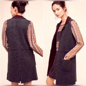 ANTHOPOLOGIE MOTH Wool Blend Grey / Maroon Vest XS Like New